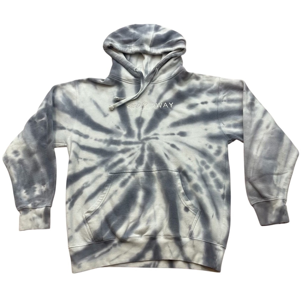 Smart Blanks Mens Medium Tie‎ Dye Pullover Hoodie Gray White Stay Away Graphic